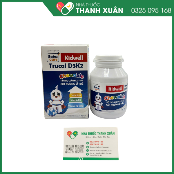 Kidwell TruCal D3K2 Chewable bổ sung canxi, D3K2, giúp xương răng chắc khỏe